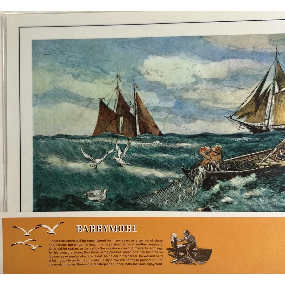 Vintage Lionel Barrymore Masterpiece Dinner Mats Set of 4 Nautical Marine Scenes